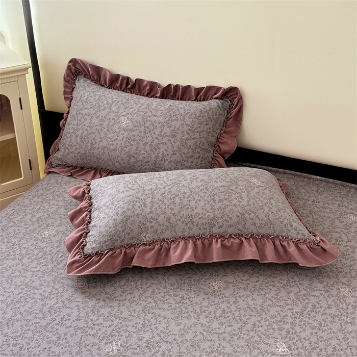 圣比熊 2026新款A类云朵棉法式压花边枕套宿舍单人单只一只装枕芯48x74cm内胆套 墨染芳华（法式压花边）