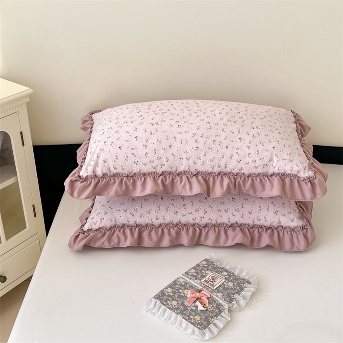 91家纺网 家纺一手货源 找家纺 圣比熊 2026新款A类云朵棉法式压花边枕套宿舍单人单只一只装枕芯48x74cm内胆套 花之恋-粉（法式压花边）