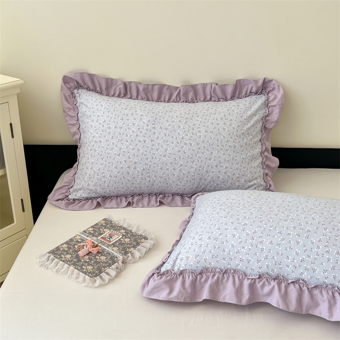 91家纺网 家纺一手货源 找家纺 圣比熊 2026新款A类云朵棉法式压花边枕套宿舍单人单只一只装枕芯48x74cm内胆套 花恋语-紫（法式压花边）