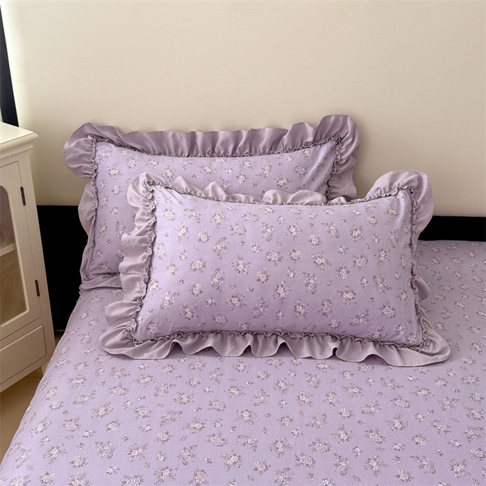 91家纺网 家纺一手货源 找家纺 圣比熊 2026新款A类云朵棉法式压花边枕套宿舍单人单只一只装枕芯48x74cm内胆套 紫倾心（法式压花边）
