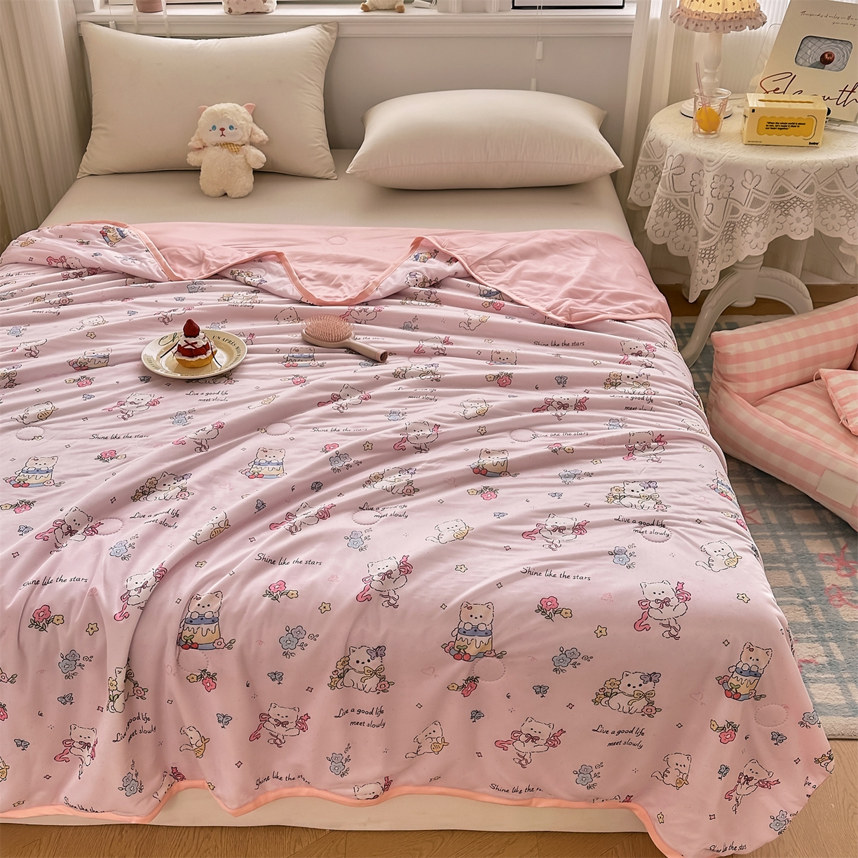 91家纺网 家纺一手货源 找家纺 （总）欣宜家纺 2026新款母婴级卡通冰淇淋夏被夏凉空调冰丝薄款被芯可机洗凉感丝冰皮被子 被子被芯