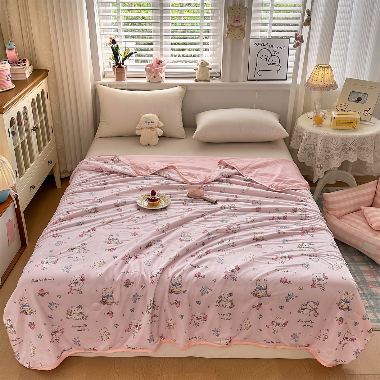 91家纺网 家纺一手货源 找家纺 欣宜家纺 2025新款母婴级儿童乳胶凉席空调席 黄格小兔