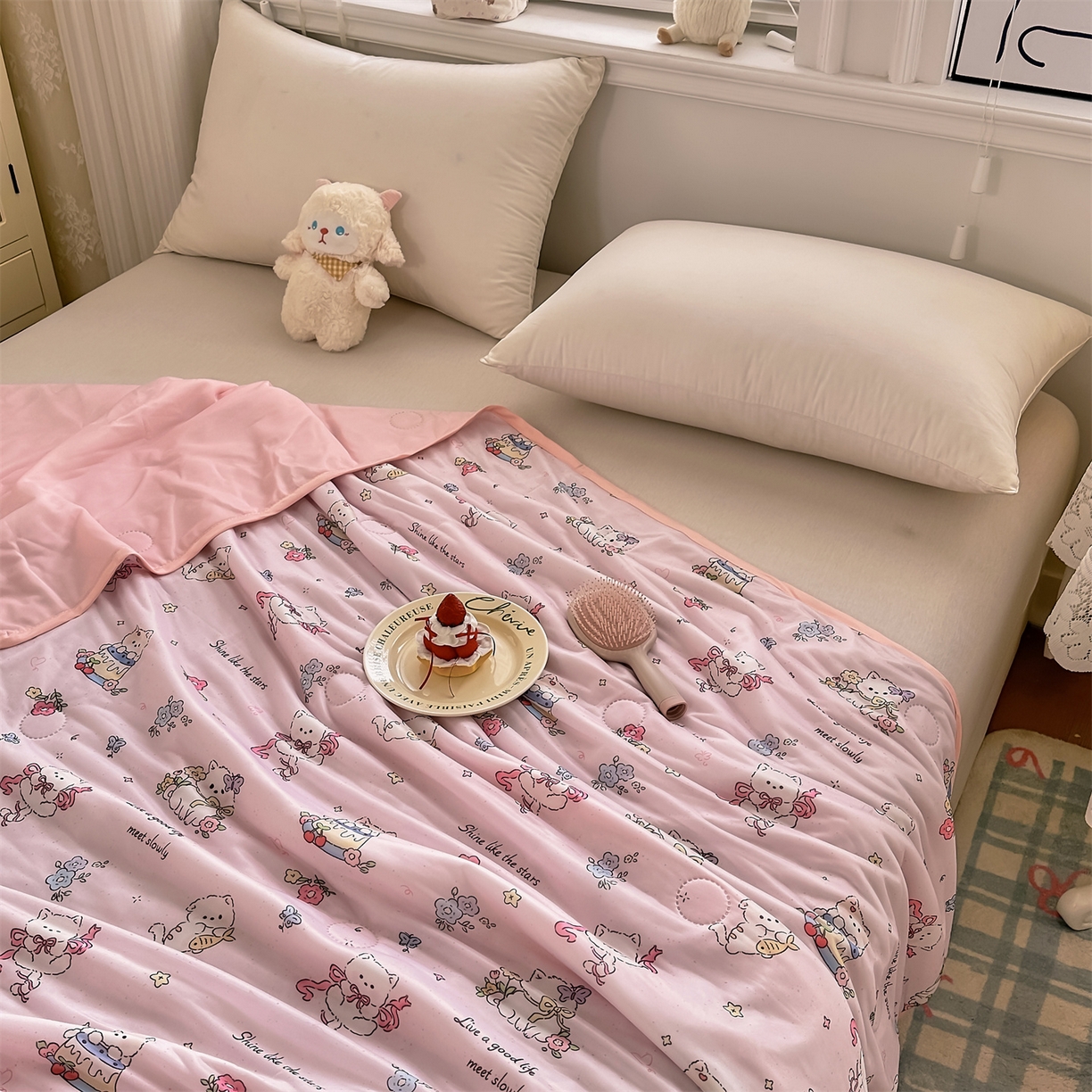 91家纺网 家纺一手货源 找家纺 （总）欣宜家纺 2026新款母婴级卡通冰淇淋夏被夏凉空调冰丝薄款被芯可机洗凉感丝冰皮被子 被子被芯