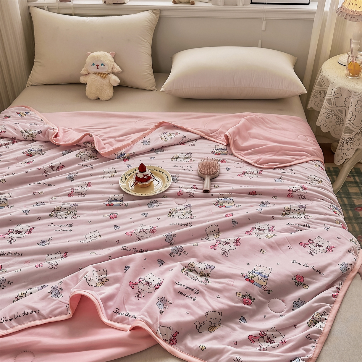 91家纺网 家纺一手货源 找家纺 （总）欣宜家纺 2026新款母婴级卡通冰淇淋夏被夏凉空调冰丝薄款被芯可机洗凉感丝冰皮被子 被子被芯