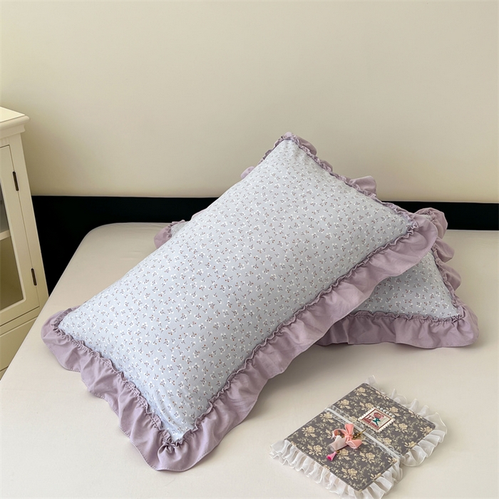 91家纺网 家纺一手货源 找家纺 圣比熊 2026新款A类云朵棉法式压花边枕套宿舍单人单只一只装枕芯48x74cm内胆套 花恋语-紫（法式压花边）