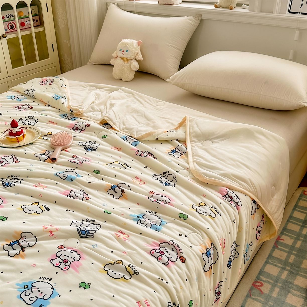 91家纺网 家纺一手货源 找家纺 欣宜家纺 2026新款母婴级卡通冰淇淋夏被夏凉空调冰丝薄款被芯可机洗凉感丝冰皮被子 被子被芯 乖乖狗