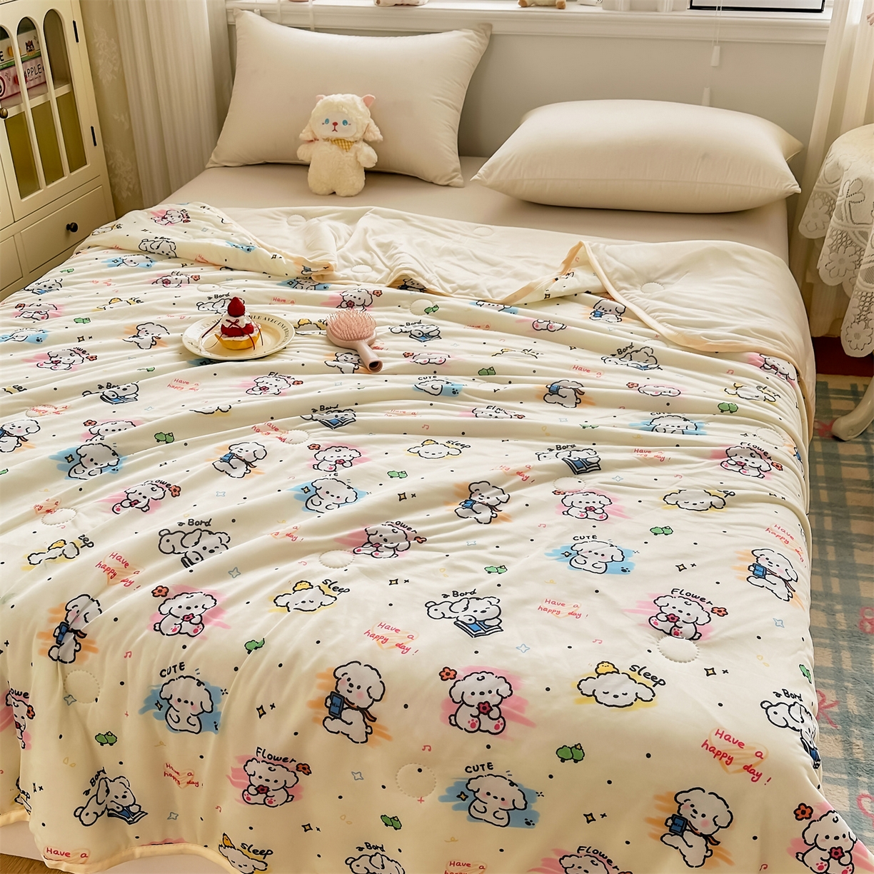 91家纺网 家纺一手货源 找家纺 欣宜家纺 2026新款母婴级卡通冰淇淋夏被夏凉空调冰丝薄款被芯可机洗凉感丝冰皮被子 被子被芯 乖乖狗