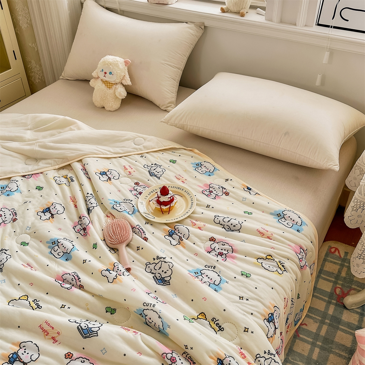 91家纺网 家纺一手货源 找家纺 欣宜家纺 2026新款母婴级卡通冰淇淋夏被夏凉空调冰丝薄款被芯可机洗凉感丝冰皮被子 被子被芯 乖乖狗