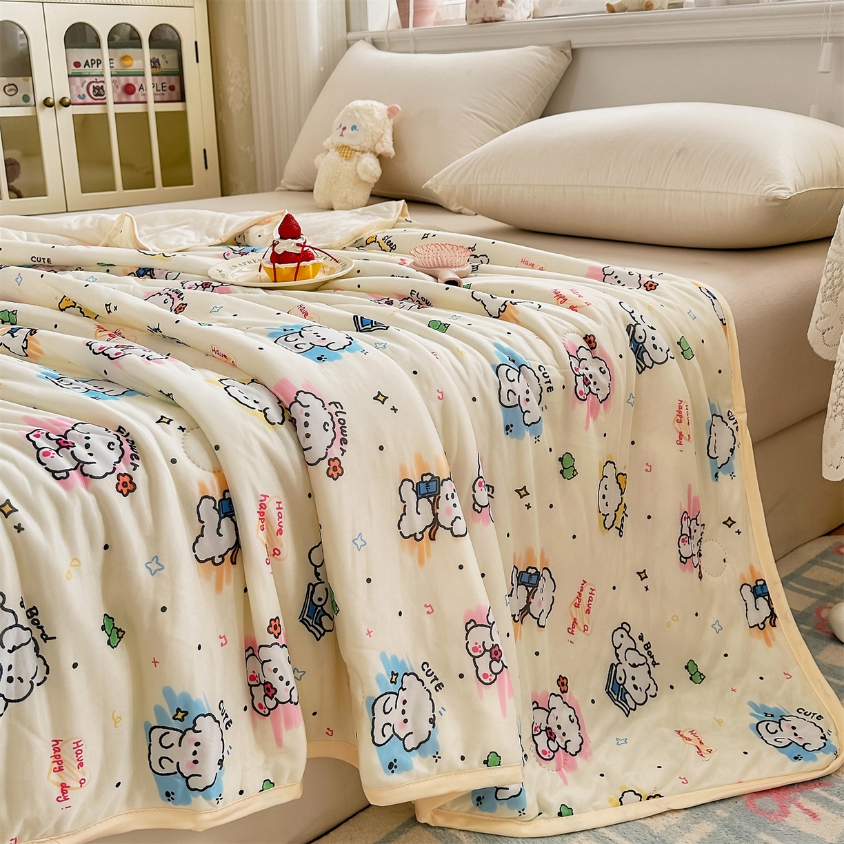 91家纺网 家纺一手货源 找家纺 欣宜家纺 2026新款母婴级卡通冰淇淋夏被夏凉空调冰丝薄款被芯可机洗凉感丝冰皮被子 被子被芯 乖乖狗