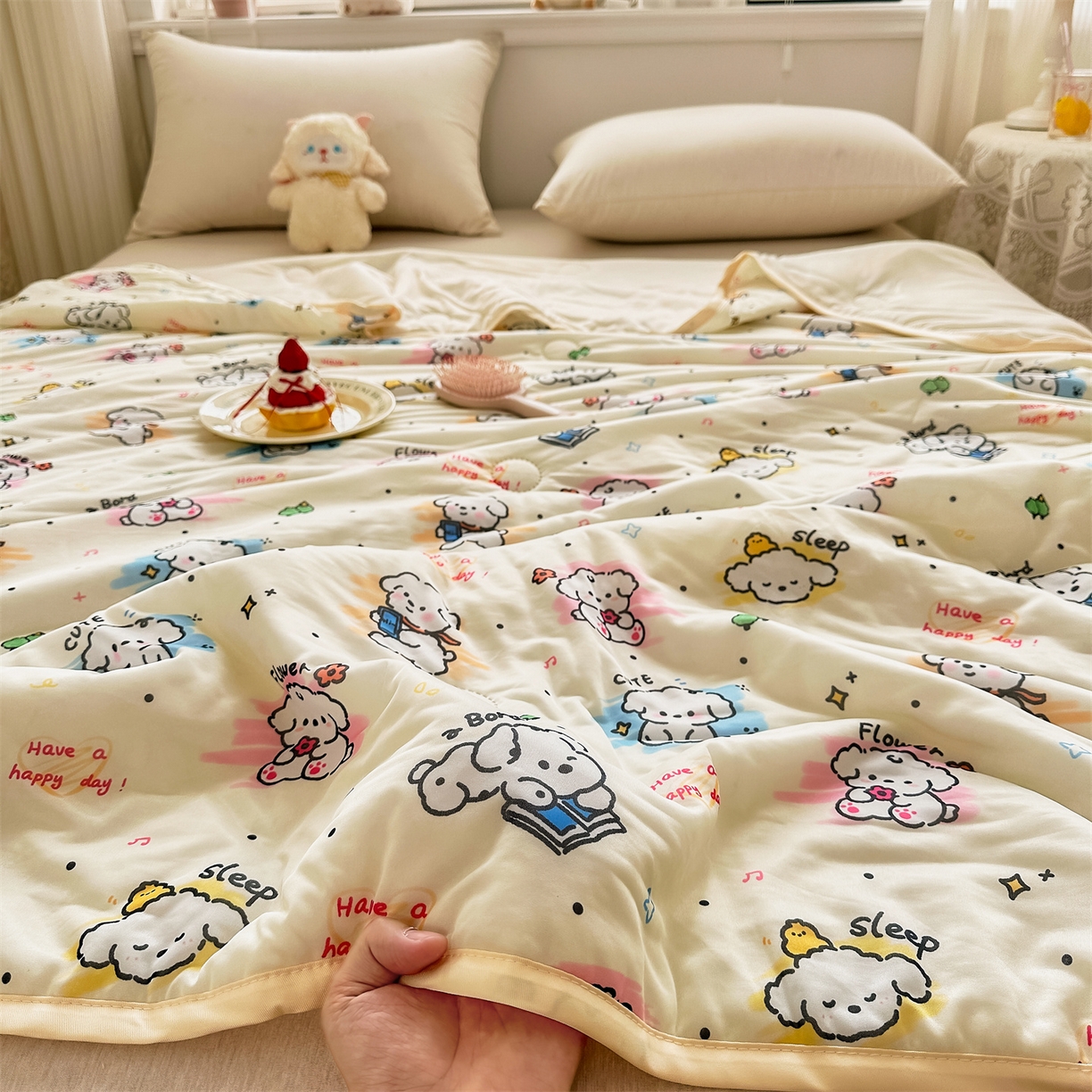 91家纺网 家纺一手货源 找家纺 欣宜家纺 2026新款母婴级卡通冰淇淋夏被夏凉空调冰丝薄款被芯可机洗凉感丝冰皮被子 被子被芯 乖乖狗