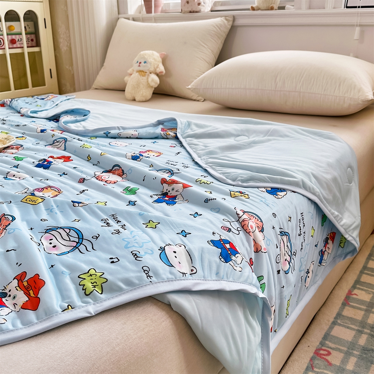91家纺网 家纺一手货源 找家纺 欣宜家纺 2026新款母婴级卡通冰淇淋夏被夏凉空调冰丝薄款被芯可机洗凉感丝冰皮被子 被子被芯 摇滚猫