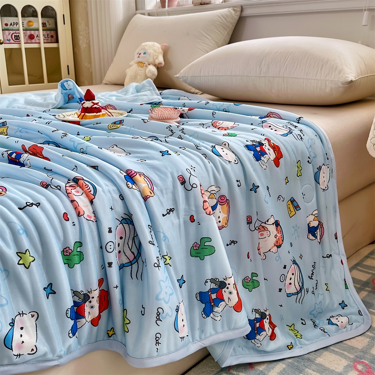 91家纺网 家纺一手货源 找家纺 欣宜家纺 2026新款母婴级卡通冰淇淋夏被夏凉空调冰丝薄款被芯可机洗凉感丝冰皮被子 被子被芯 摇滚猫