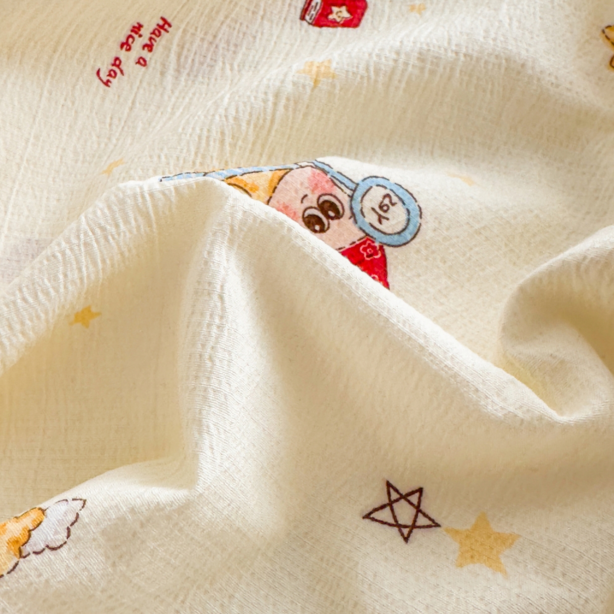 91家纺网 家纺一手货源 找家纺 默忆 2026春夏新款a类泡芙双层纱床笠印花卡通全包围床垫保护套单床笠 床笠单件 星星人