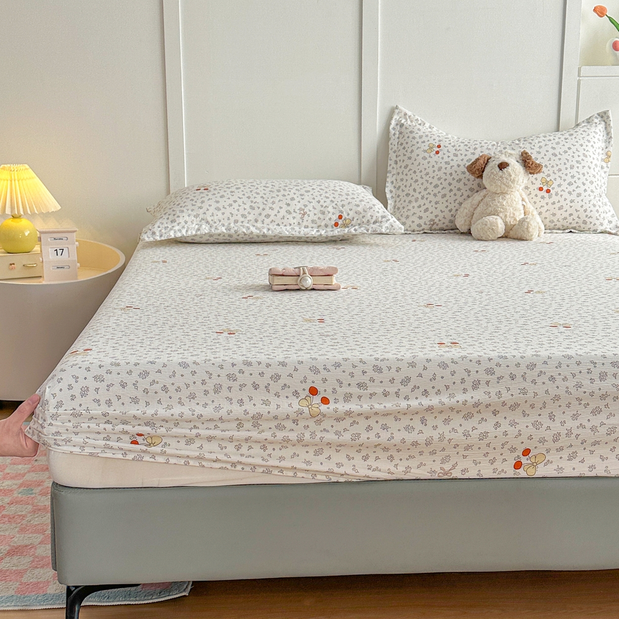 91家纺网 家纺一手货源 找家纺 默忆 2026春夏新款a类泡芙双层纱床笠印花卡通全包围床垫保护套单床笠 床笠单件 樱桃