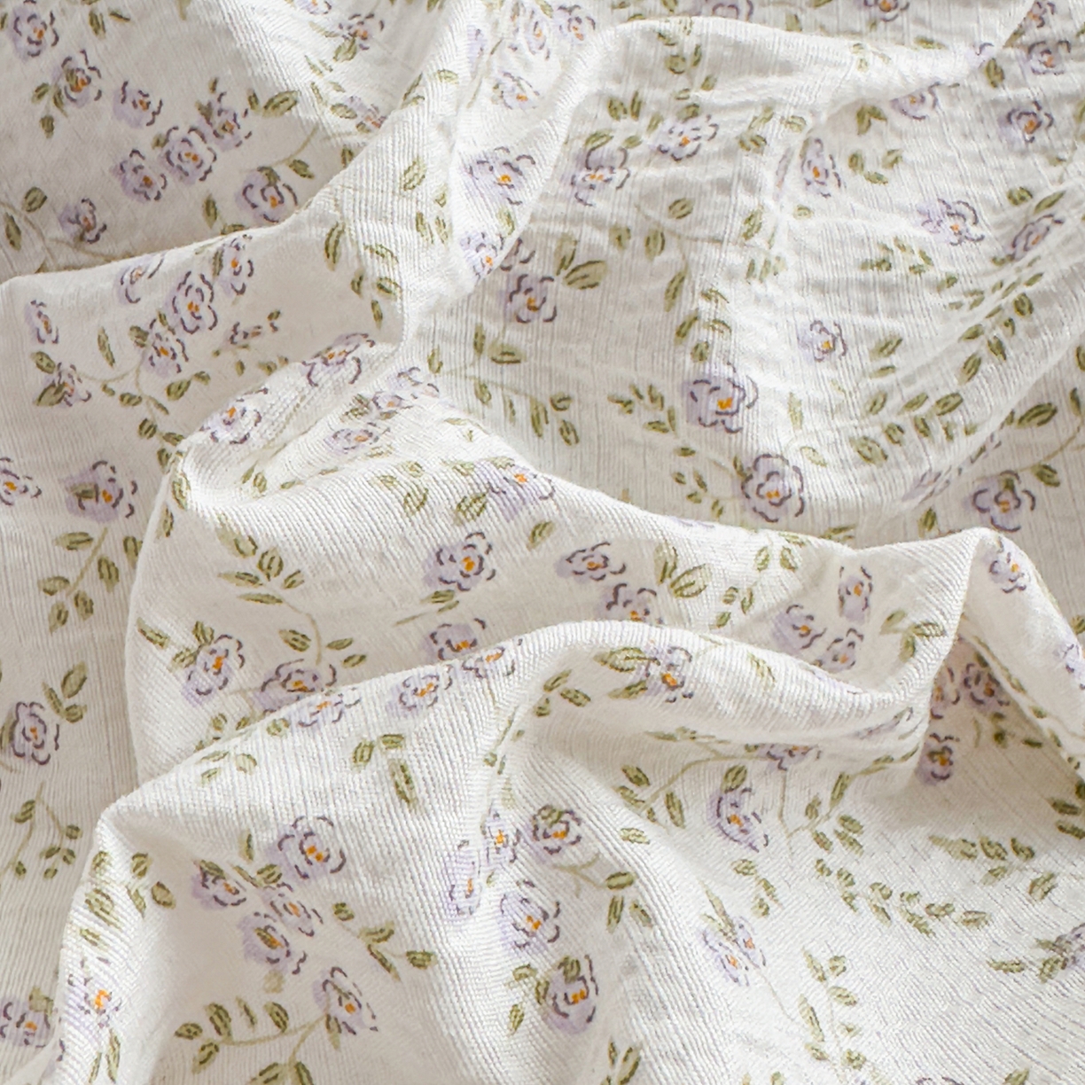 91家纺网 家纺一手货源 找家纺 默忆 2026春夏新款a类泡芙双层纱床笠印花卡通全包围床垫保护套单床笠 床笠单件 莫奈紫