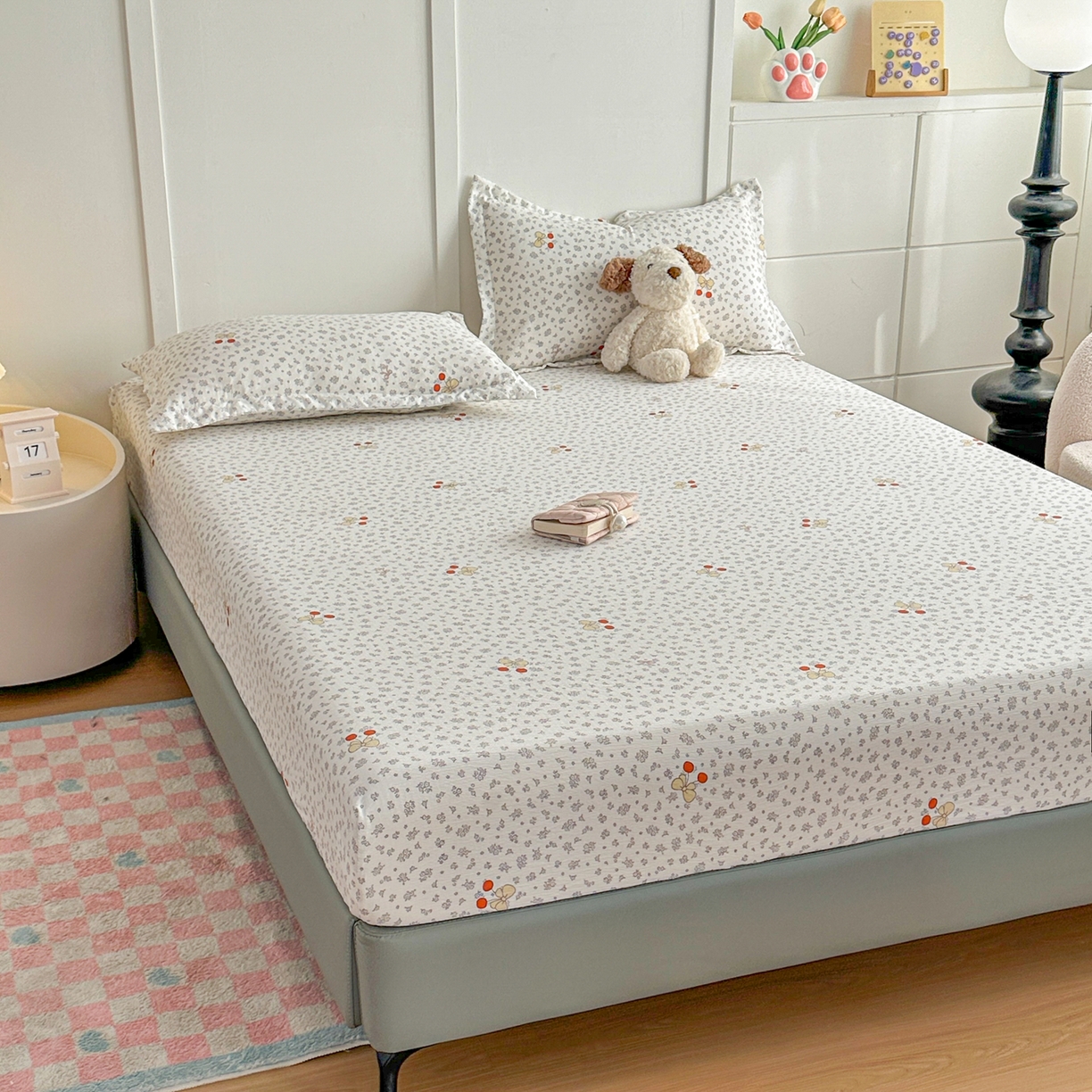 91家纺网 家纺一手货源 找家纺 默忆 2026春夏新款a类泡芙双层纱床笠印花卡通全包围床垫保护套单床笠 床笠单件 樱桃