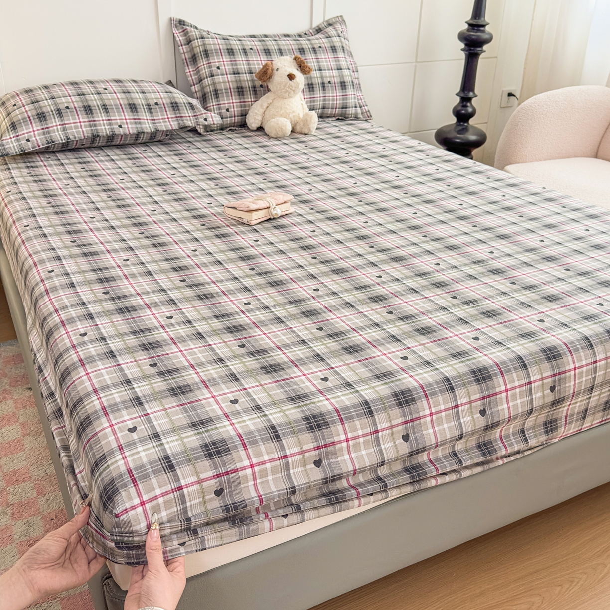 91家纺网 家纺一手货源 找家纺 默忆 2026春夏新款a类泡芙双层纱床笠印花卡通全包围床垫保护套单床笠 床笠单件 心律