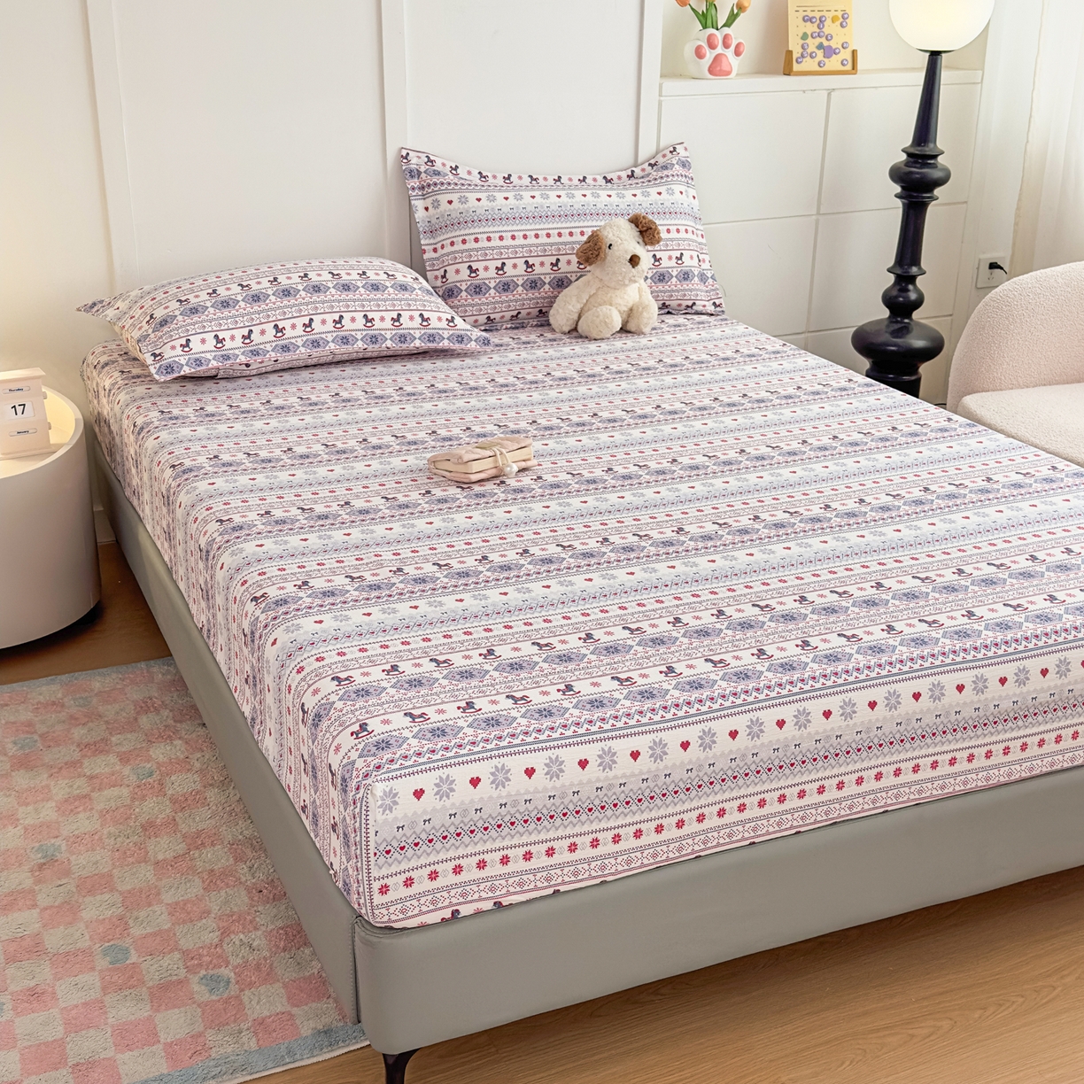 91家纺网 家纺一手货源 找家纺 默忆 2026春夏新款a类泡芙双层纱床笠印花卡通全包围床垫保护套单床笠 床笠单件 小木马