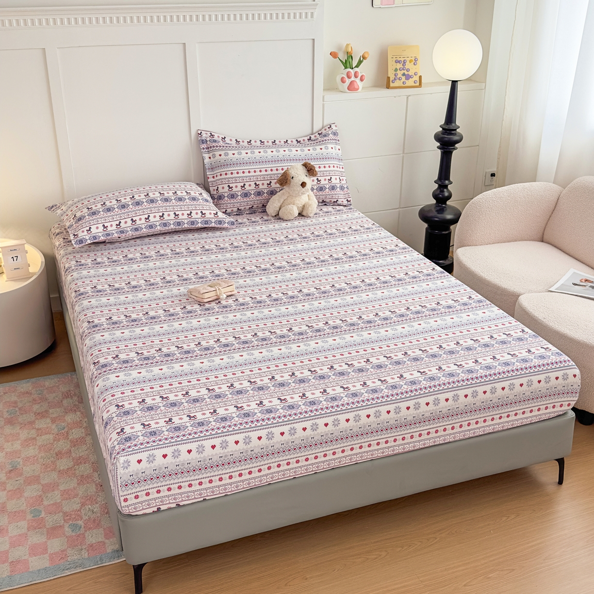 91家纺网 家纺一手货源 找家纺 默忆 2026春夏新款a类泡芙双层纱床笠印花卡通全包围床垫保护套单床笠 床笠单件 小木马