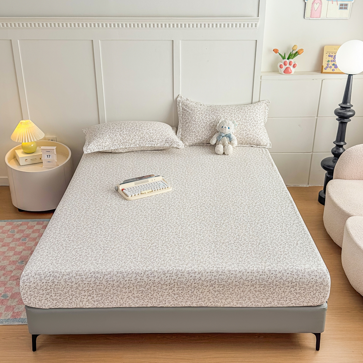 91家纺网 家纺一手货源 找家纺 默忆 2026春夏新款a类泡芙双层纱床笠印花卡通全包围床垫保护套单床笠 床笠单件 莫奈紫