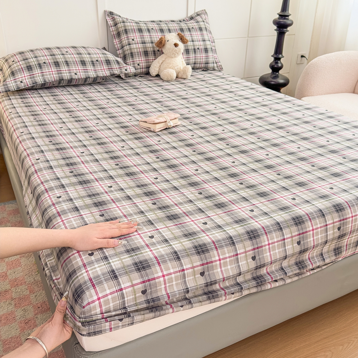 91家纺网 家纺一手货源 找家纺 默忆 2026春夏新款a类泡芙双层纱床笠印花卡通全包围床垫保护套单床笠 床笠单件 心律