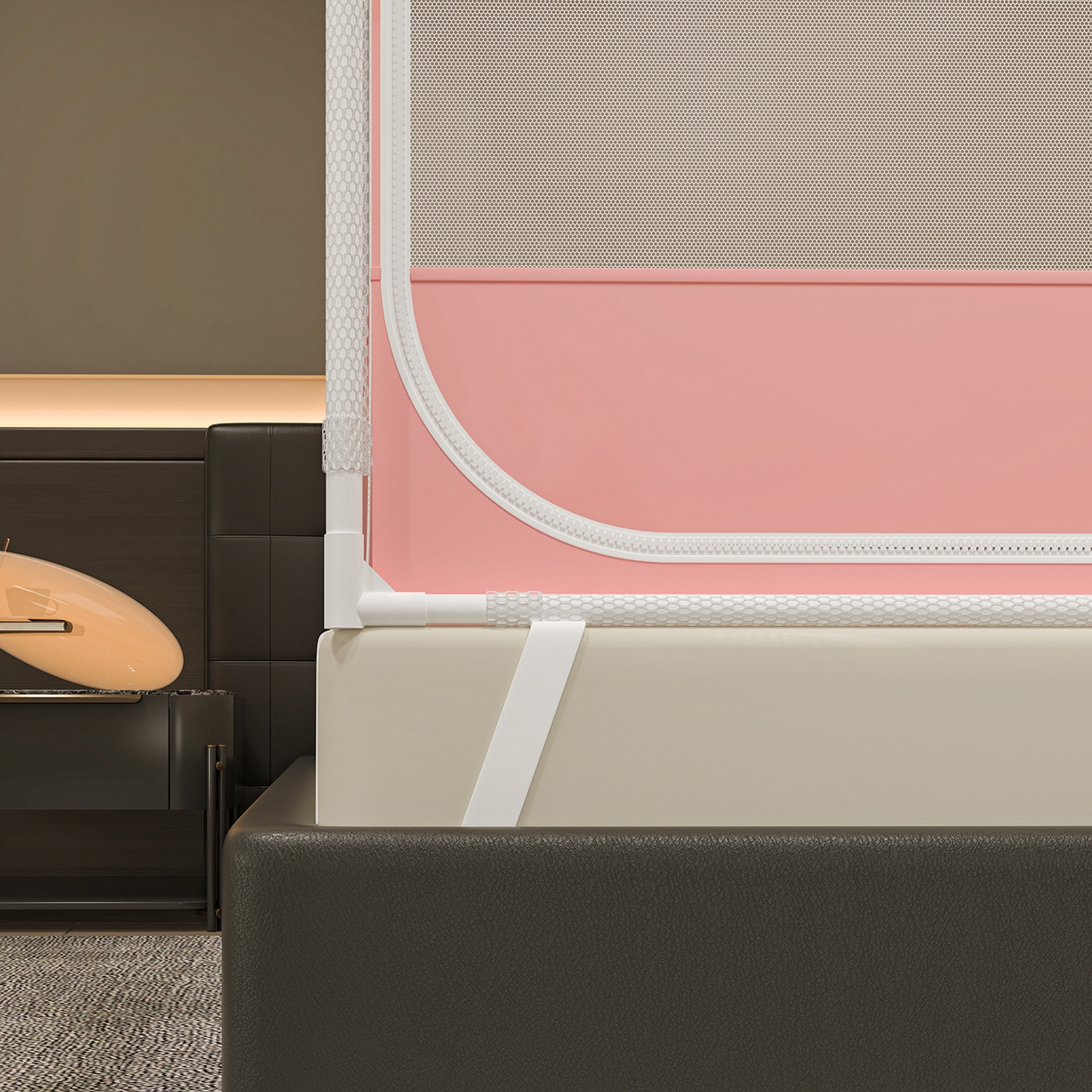 91家纺网 家纺一手货源 找家纺 （总）千逸虹 2026新款外穿U型三开门坐床蚊帐