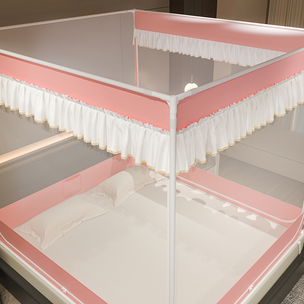 91家纺网 家纺一手货源 找家纺 （总）千逸虹 2026新款外穿U型三开门坐床蚊帐