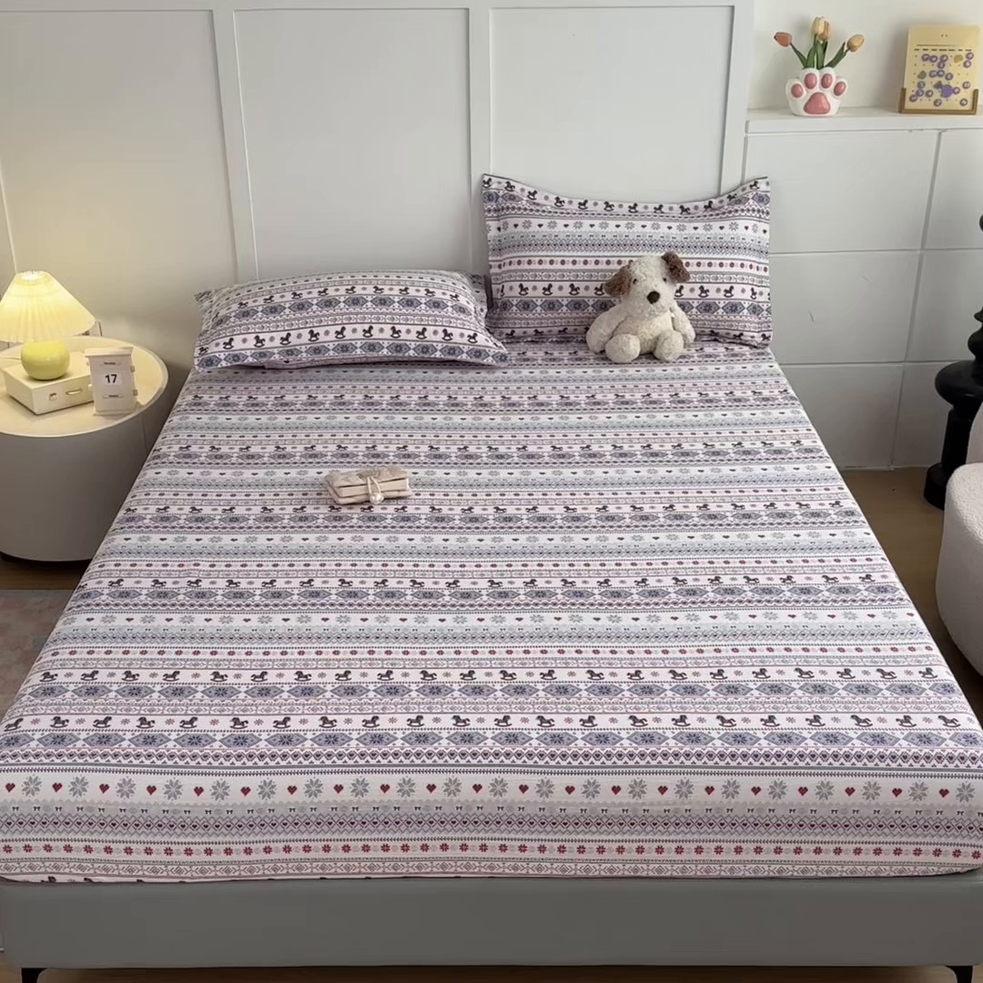 91家纺网 家纺一手货源 找家纺 默忆 2026春夏新款a类泡芙双层纱床笠印花卡通全包围床垫保护套单床笠 床笠单件 小木马