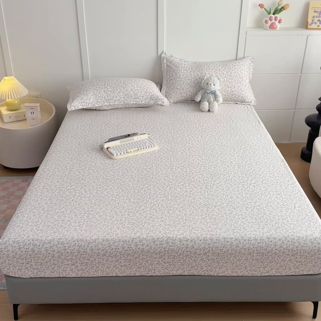 91家纺网 家纺一手货源 找家纺 默忆 2026春夏新款a类泡芙双层纱床笠印花卡通全包围床垫保护套单床笠 床笠单件 莫奈紫