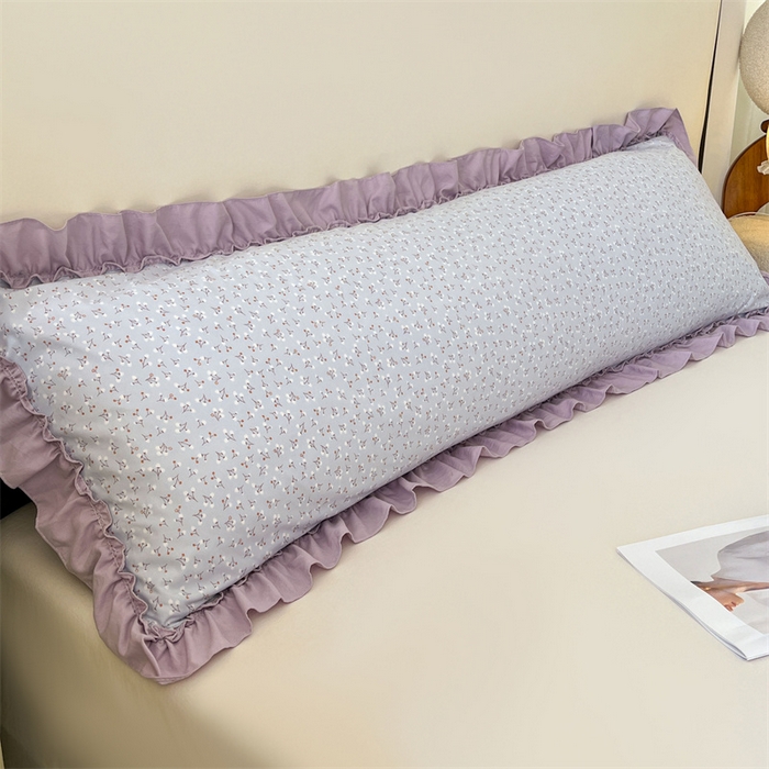 圣比熊 2026新款A类云朵棉法式压花边枕套加长双人情侣1.8米枕芯内胆套1.5m枕头套 花恋语-紫（法式压花边）
