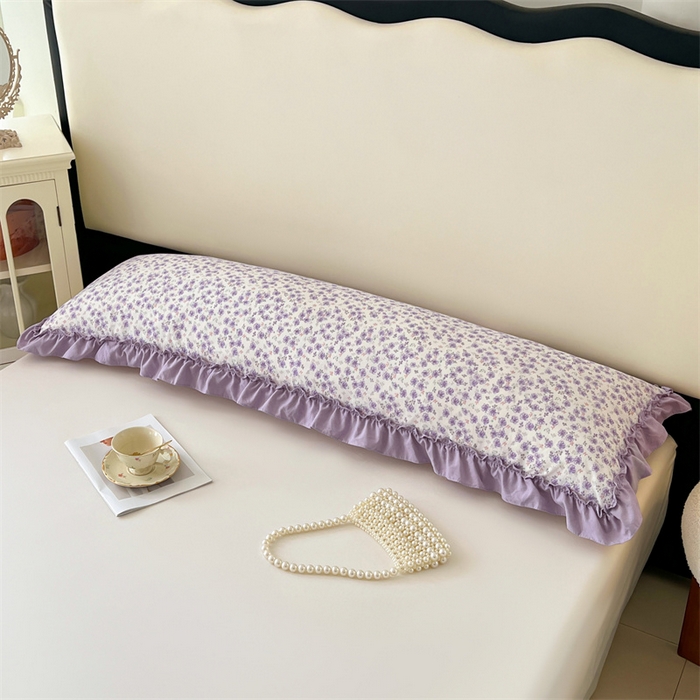 91家纺网 家纺一手货源 找家纺 圣比熊 2026新款A类云朵棉法式压花边枕套加长双人情侣1.8米枕芯内胆套1.5m枕头套 紫间花语（法式压花边）