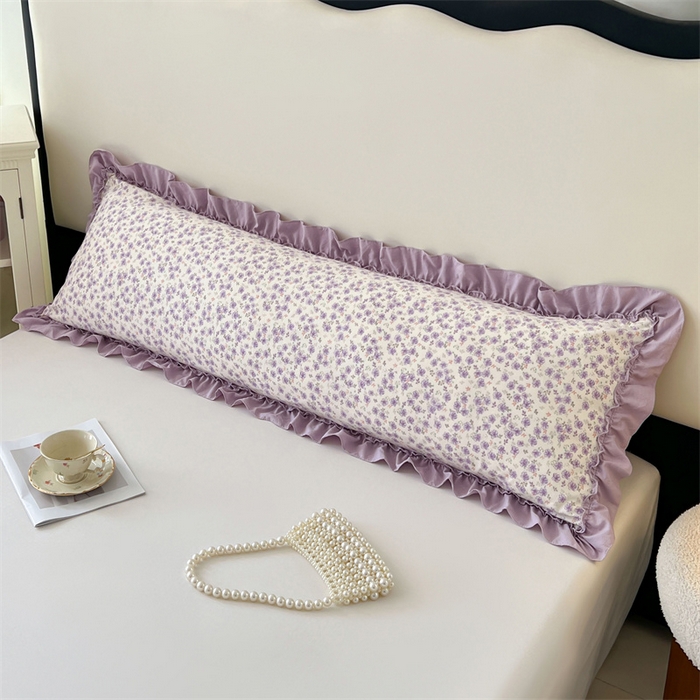 91家纺网 家纺一手货源 找家纺 圣比熊 2026新款A类云朵棉法式压花边枕套加长双人情侣1.8米枕芯内胆套1.5m枕头套 紫间花语（法式压花边）