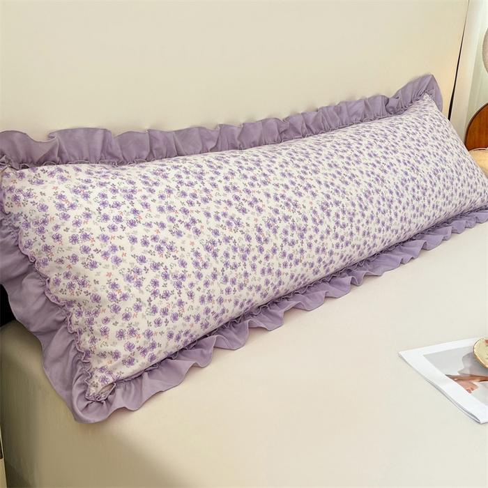 圣比熊 2026新款A类云朵棉法式压花边枕套加长双人情侣1.8米枕芯内胆套1.5m枕头套 紫间花语（法式压花边）
