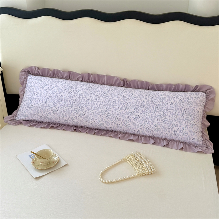 91家纺网 家纺一手货源 找家纺 圣比熊 2026新款A类云朵棉法式压花边枕套加长双人情侣1.8米枕芯内胆套1.5m枕头套 浅影摇曳-紫（法式压花边）