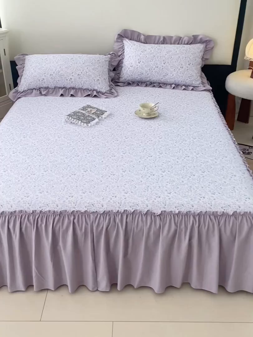 91家纺网 家纺一手货源 找家纺 圣比熊 2026新款A类云朵棉法式压花边枕套加长双人情侣1.8米枕芯内胆套1.5m枕头套 花恋语-紫（法式压花边）