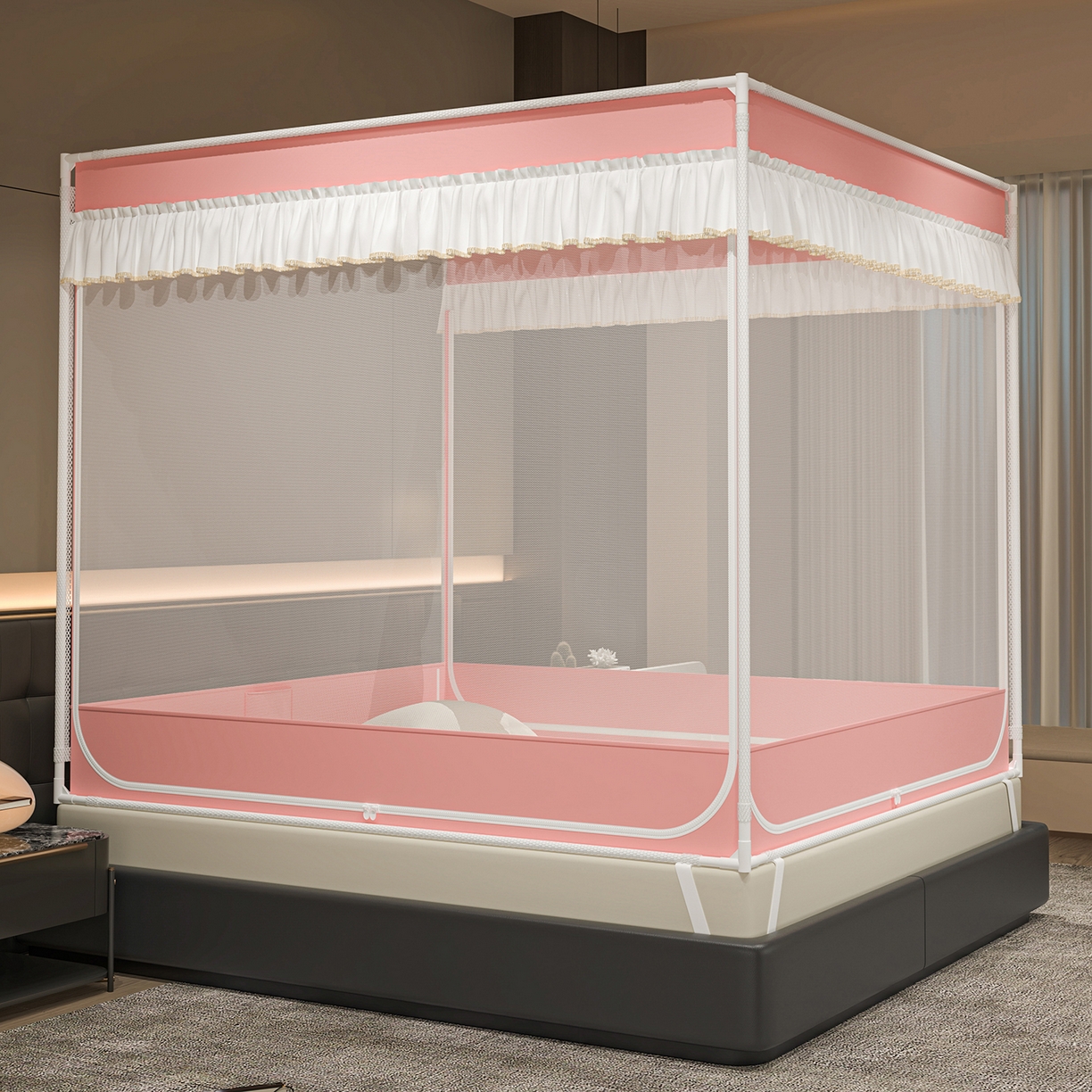 91家纺网 家纺一手货源 找家纺 （总）千逸虹 2026新款外穿U型三开门坐床蚊帐