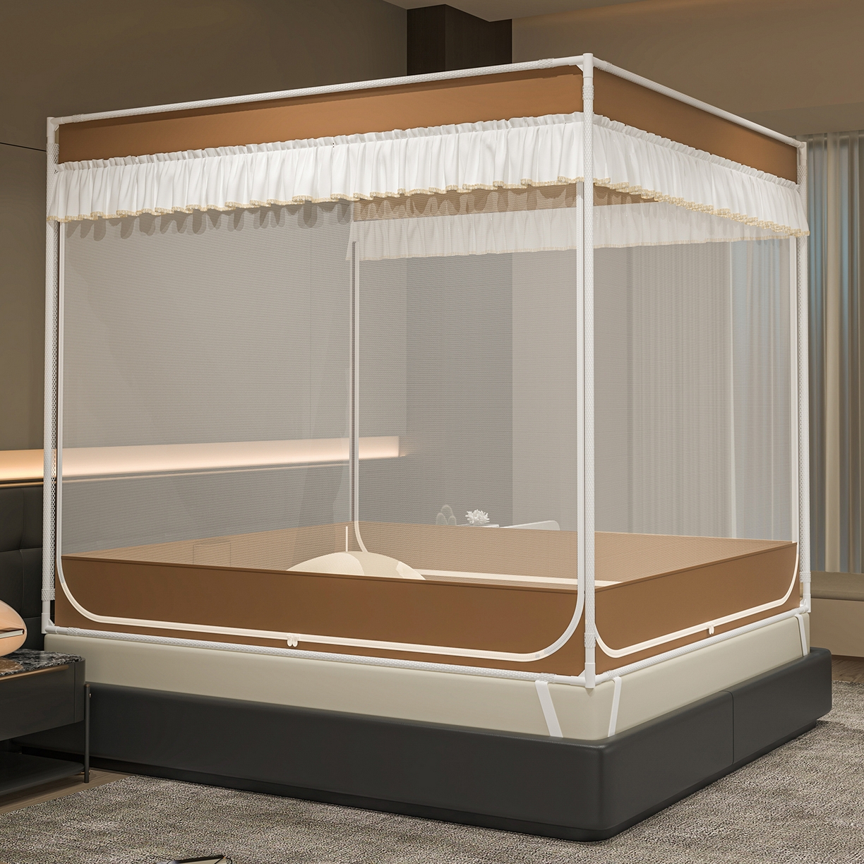 91家纺网 家纺一手货源 找家纺 （总）千逸虹 2026新款外穿U型三开门坐床蚊帐