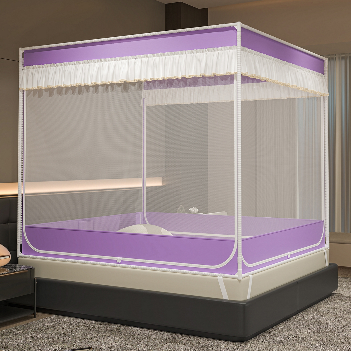 91家纺网 家纺一手货源 找家纺 （总）千逸虹 2026新款外穿U型三开门坐床蚊帐