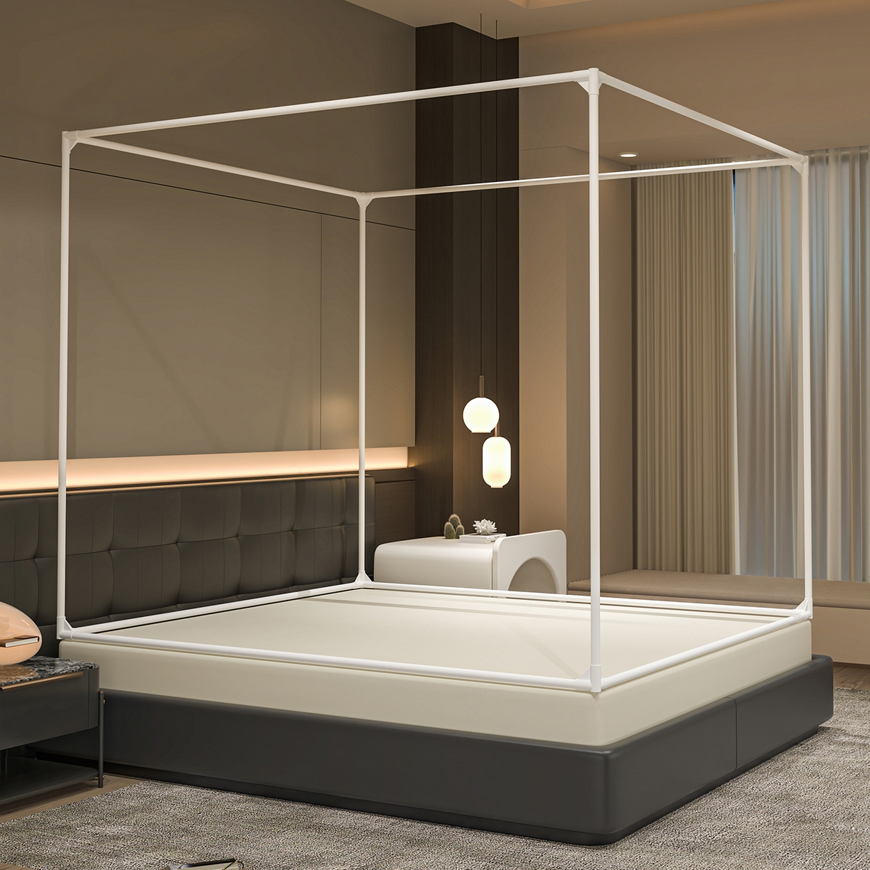 91家纺网 家纺一手货源 找家纺 千逸虹 2026新款外穿U型三开门坐床蚊帐 灰