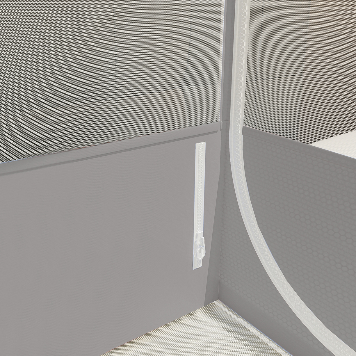 91家纺网 家纺一手货源 找家纺 千逸虹 2026新款外穿U型三开门坐床蚊帐 灰