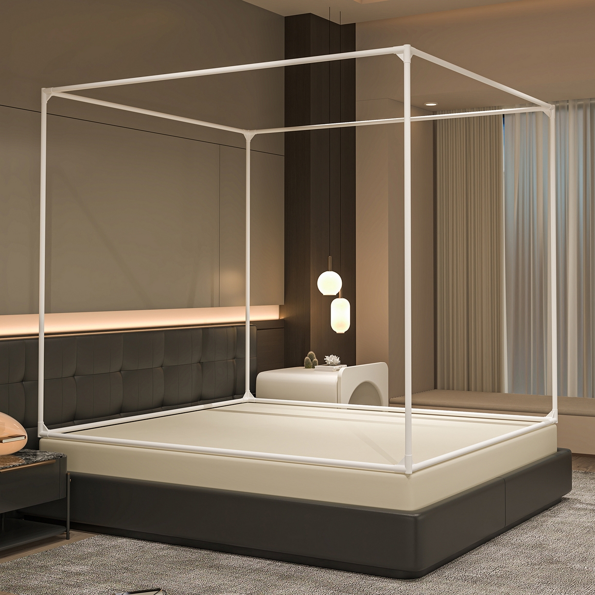 91家纺网 家纺一手货源 找家纺 千逸虹 2026新款外穿U型三开门坐床蚊帐 蓝