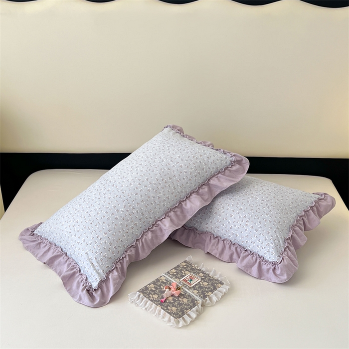 91家纺网 家纺一手货源 找家纺 梦舒羽 2026新款A类云朵棉法式压花边枕套宿舍单人单只一只装枕芯48x74cm内胆套 花恋语-紫（法式压花边）