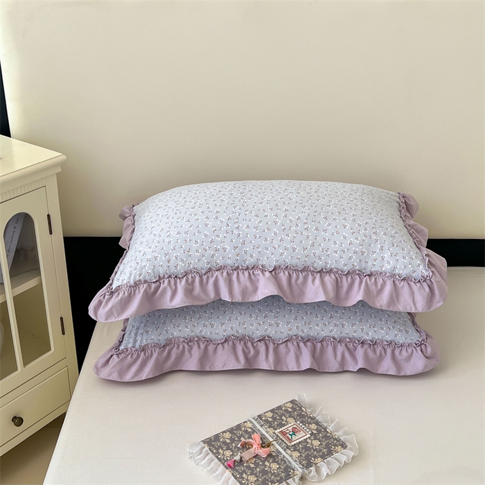 91家纺网 家纺一手货源 找家纺 梦舒羽 2026新款A类云朵棉法式压花边枕套宿舍单人单只一只装枕芯48x74cm内胆套 花恋语-紫（法式压花边）