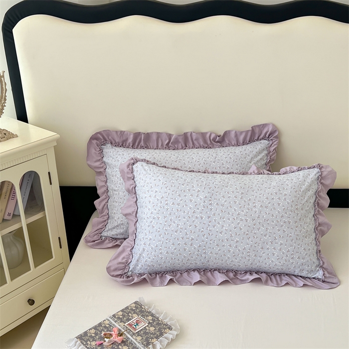 91家纺网 家纺一手货源 找家纺 梦舒羽 2026新款A类云朵棉法式压花边枕套宿舍单人单只一只装枕芯48x74cm内胆套 花恋语-紫（法式压花边）