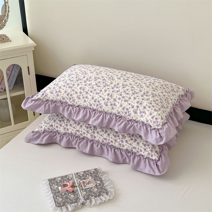 91家纺网 家纺一手货源 找家纺 梦舒羽 2026新款A类云朵棉法式压花边枕套宿舍单人单只一只装枕芯48x74cm内胆套 紫间花语（法式压花边）