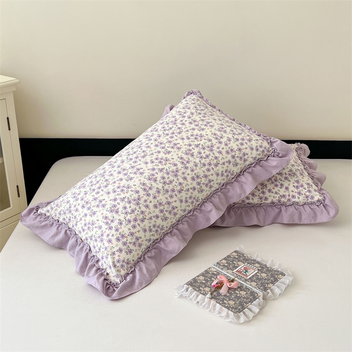 91家纺网 家纺一手货源 找家纺 梦舒羽 2026新款A类云朵棉法式压花边枕套宿舍单人单只一只装枕芯48x74cm内胆套 紫间花语（法式压花边）