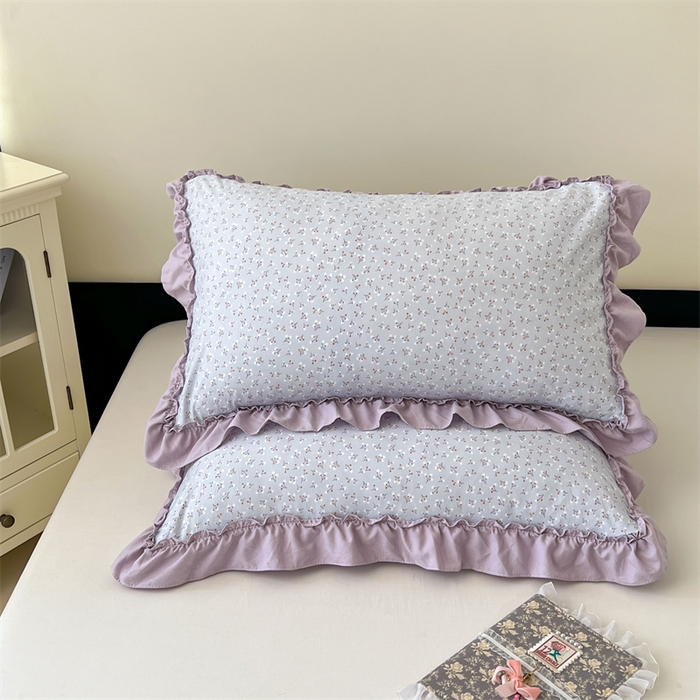 91家纺网 家纺一手货源 找家纺 梦舒羽 2026新款A类云朵棉法式压花边枕套宿舍单人单只一只装枕芯48x74cm内胆套 花恋语-紫（法式压花边）