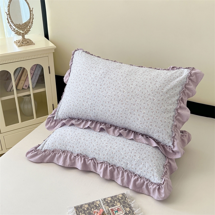 91家纺网 家纺一手货源 找家纺 梦舒羽 2026新款A类云朵棉法式压花边枕套宿舍单人单只一只装枕芯48x74cm内胆套 花恋语-紫（法式压花边）