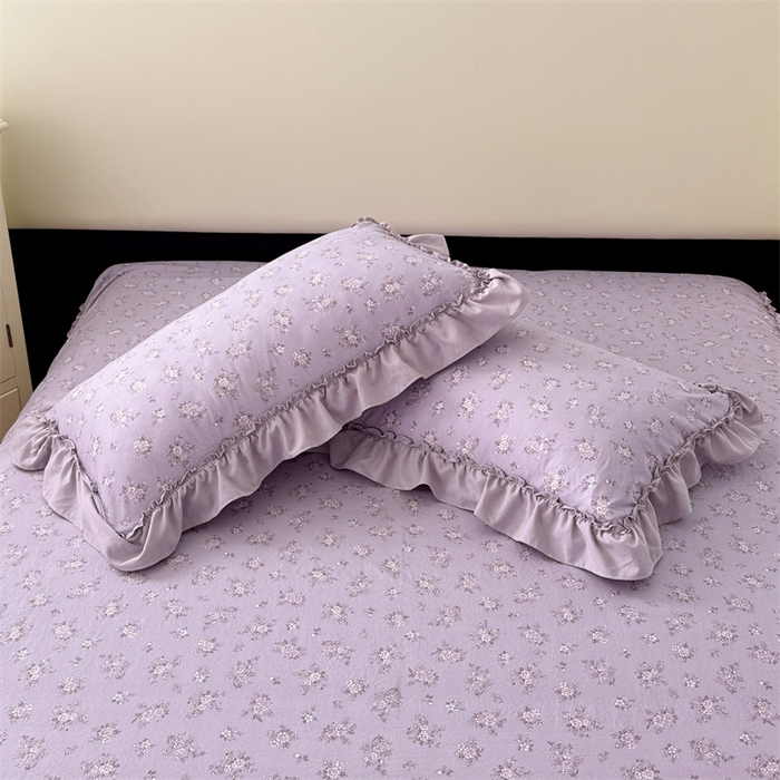 91家纺网 家纺一手货源 找家纺 梦舒羽 2026新款A类云朵棉法式压花边枕套宿舍单人单只一只装枕芯48x74cm内胆套 紫倾心（法式压花边）