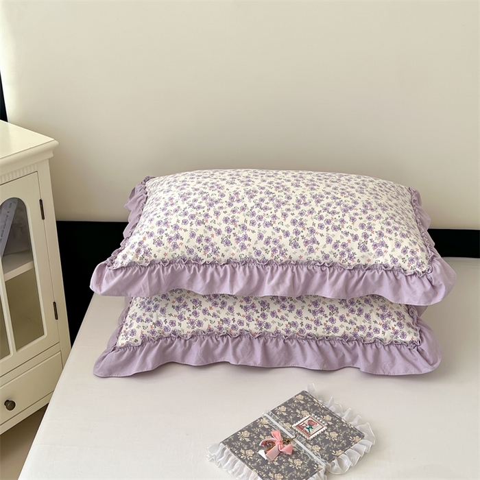 91家纺网 家纺一手货源 找家纺 梦舒羽 2026新款A类云朵棉法式压花边枕套宿舍单人单只一只装枕芯48x74cm内胆套 紫间花语（法式压花边）